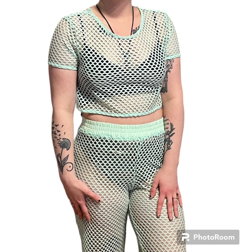 Isla Bonita Mesh net high waist coverup trouser pants and crop top set NWT - Picture 4 of 6